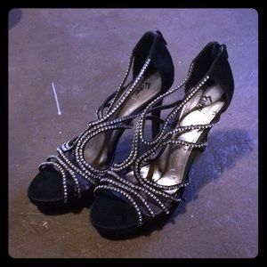 Black sequin strappy heels